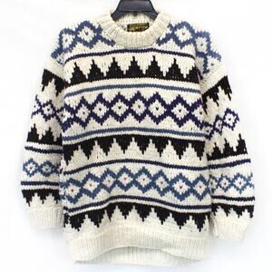 Rey Wear Vintage 100% Wool Fishermen Chunky Knit Pullover Sweater One Size